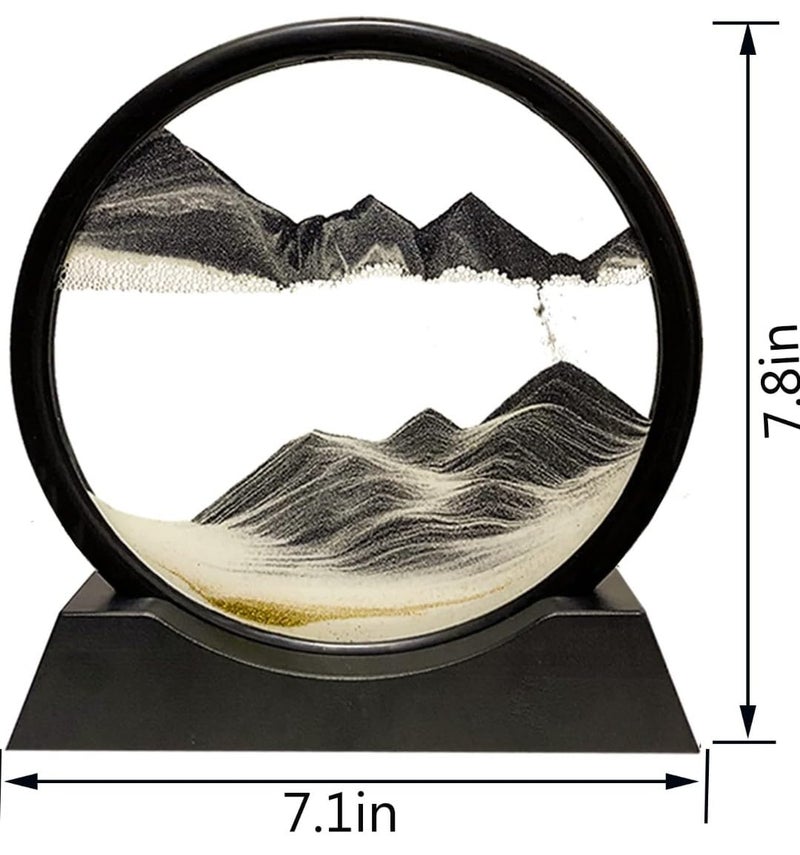 VRB Dec VRB DecTM 1 Pcs 7 inch Moving Sand Art Picture Decor 3D Deep Sea Sandscape Liquid Motion Round Glass Frame Display Flowing Sand Relaxing Gift for Kids Adults Home Office Work Desktop Black - Image 2