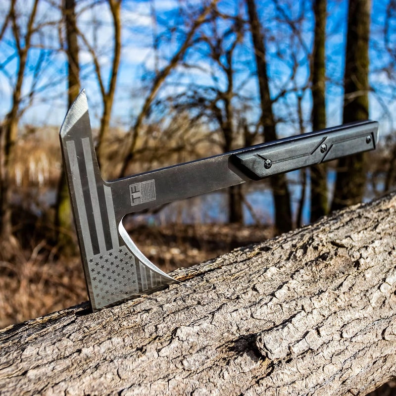 Tac-Force Tomahawk – Axe - Satin Finish Stainless Steel Blade w/Etched U.S.A. Flag, Black Wood Handle, Full Tang Construction, Includes Nylon Sheath, Tactical, EDC, Rescue - TF-AXE001S - Image 2