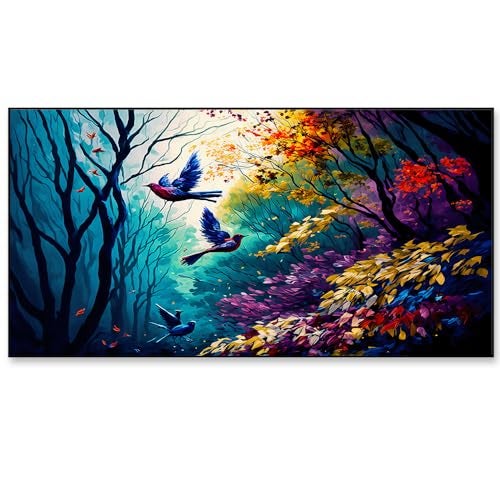 DEKORSTATION Digital Art Print forest with Birds Wall Painting|Floating Frame Canvas Wall Painting for Living Room, Bedroom, Office, Hotels, Drawing Room Décor|12x24 inch Canvas Painting - Image 2