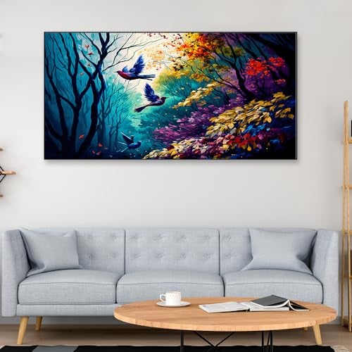 DEKORSTATION Digital Art Print forest with Birds Wall Painting|Floating Frame Canvas Wall Painting for Living Room, Bedroom, Office, Hotels, Drawing Room Décor|12x24 inch Canvas Painting - Image 4