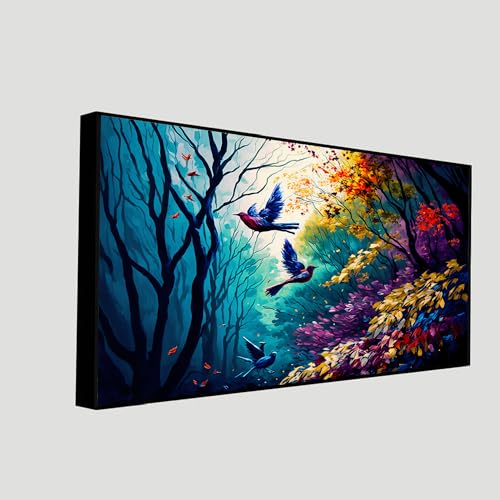DEKORSTATION Digital Art Print forest with Birds Wall Painting|Floating Frame Canvas Wall Painting for Living Room, Bedroom, Office, Hotels, Drawing Room Décor|12x24 inch Canvas Painting - Image 3