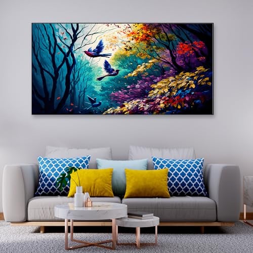 DEKORSTATION Digital Art Print forest with Birds Wall Painting|Floating Frame Canvas Wall Painting for Living Room, Bedroom, Office, Hotels, Drawing Room Décor|12x24 inch Canvas Painting - Image 1