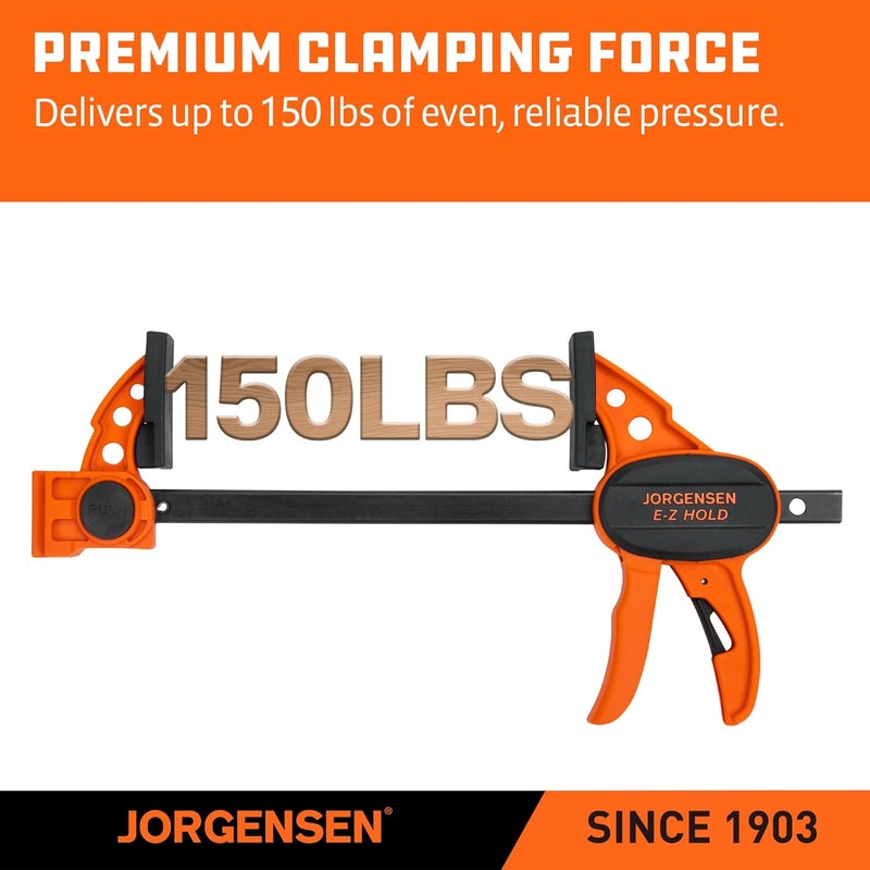 Jorgensen 6" Bar clamps for woodworking - 4-Pack, One-Hand Light Duty E-Z Hold Spreader Clamp, 150 lbs Capacity, Versatile and Easy-to-Use Design - Image 3