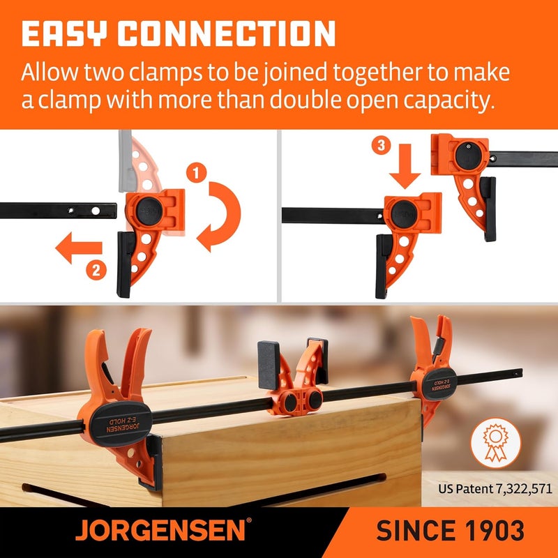 Jorgensen 6" Bar clamps for woodworking - 4-Pack, One-Hand Light Duty E-Z Hold Spreader Clamp, 150 lbs Capacity, Versatile and Easy-to-Use Design - Image 5