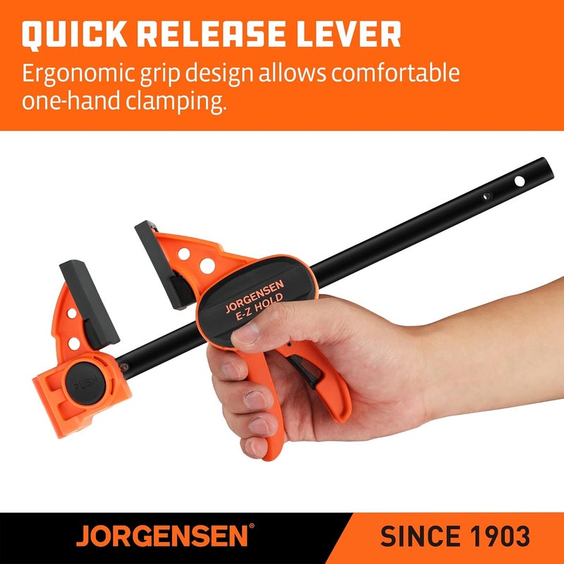 Jorgensen 6" Bar clamps for woodworking - 4-Pack, One-Hand Light Duty E-Z Hold Spreader Clamp, 150 lbs Capacity, Versatile and Easy-to-Use Design - Image 4