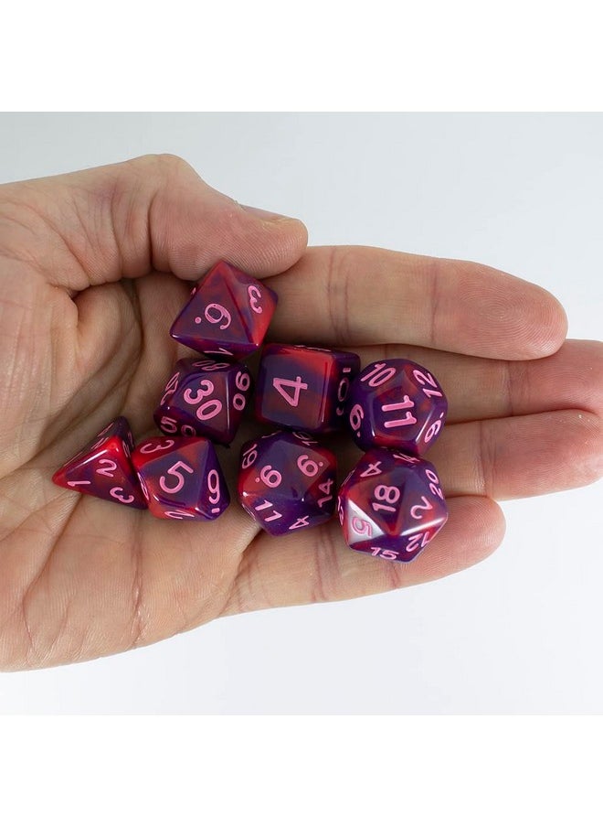 Paladin Roleplaying Red and Purple Dice - Expanded DND Set with Extra D20 - 'Tiefling's Kiss'
