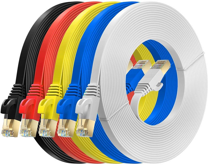 FEDUS 2M/6.5Ft Cat6 Flat Ethernet Cable, Multicolour Pack of 5, High-Speed 250MHZ/1 Gigabit Speed UTP LAN Cable, Network Internet Cable RJ45 Cable LAN Wire, Patch Computer Cord Gigabit Category 6 - Image 1