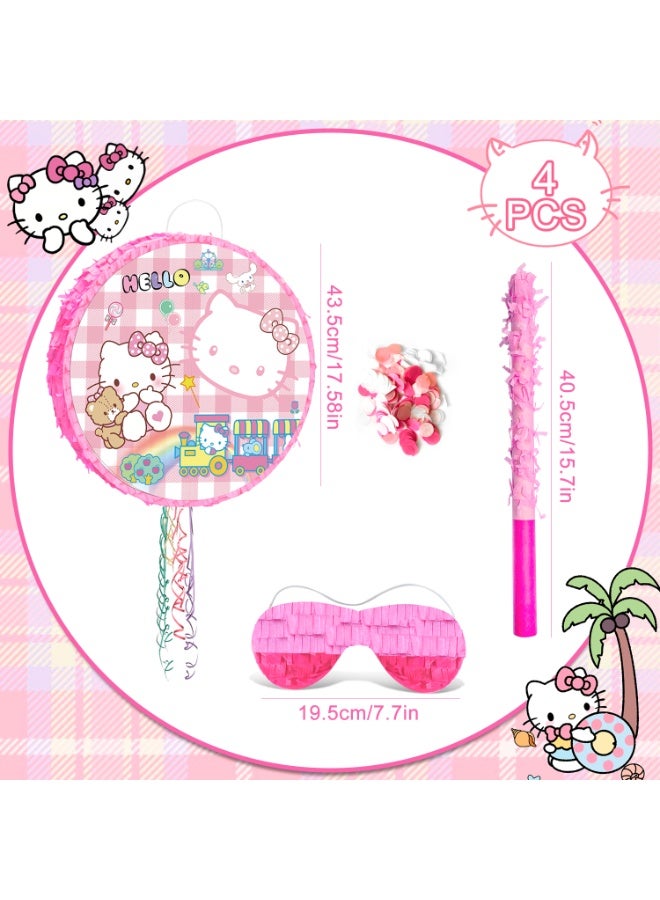 FRUITFUL PARTY Hello Kitty Round Pinata, Hello Kitty Party Pinata Bundle - Large Cute Kitty Pinata, Bow & Friendship Theme Party Game Decorations Party Stick etc Hello Kitty Pinata Birthday Party Supplies - Image 2