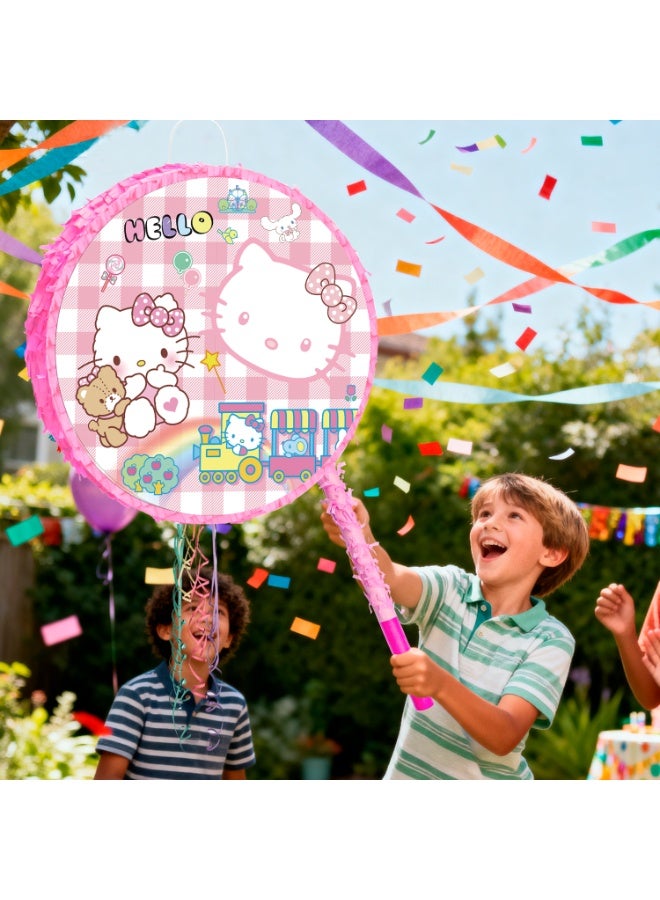 FRUITFUL PARTY Hello Kitty Round Pinata, Hello Kitty Party Pinata Bundle - Large Cute Kitty Pinata, Bow & Friendship Theme Party Game Decorations Party Stick etc Hello Kitty Pinata Birthday Party Supplies - Image 3