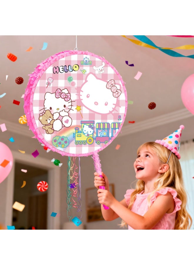 FRUITFUL PARTY Hello Kitty Round Pinata, Hello Kitty Party Pinata Bundle - Large Cute Kitty Pinata, Bow & Friendship Theme Party Game Decorations Party Stick etc Hello Kitty Pinata Birthday Party Supplies - Image 4