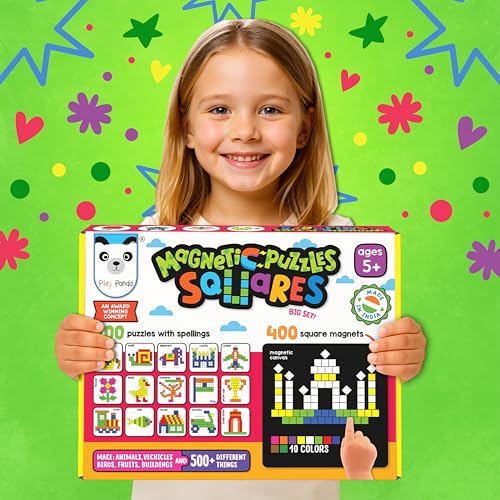 Play Panda لعبة باندا المغناطيسية للأطفال، مربعات كبيرة مع 400 شكل مغناطيسي مع لوحة مغناطيسية، 100 كتاب ألغاز و 200 نمط ألغاز، حامل عرض وصينية تخزين، لعبة تعليمية داخلية - Image 5
