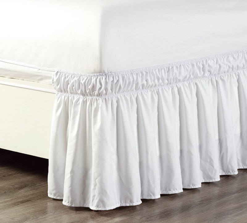 Grand Linen Grand Linen  Wrap Around 21 inch Long Fall White Ruffled Elastic Solid Bed Skirt Fits All Queen King and Cal King Size Bedding High Thread Count Microfiber Dust Ruffle Soft  Wrinkle Free 