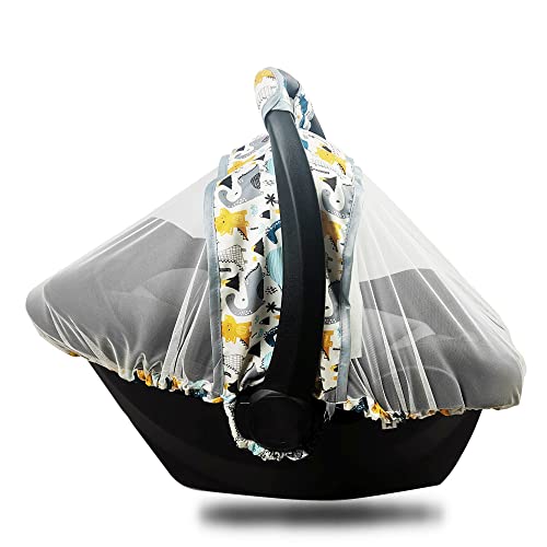 DODO NICI Mosquito Net for Baby CarSeat Car seat net for Newborn Carrier Breathable mesh net for Infant Car Seats Stroller and Bassinets Carrier Elastic Edge Kick Proof Dinosaur White Patent Design - Image 1