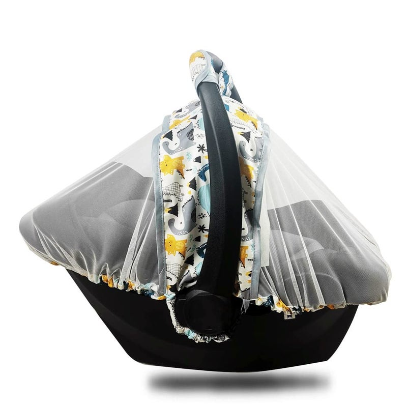 DODO NICI Mosquito Net for Baby CarSeat Car seat net for Newborn Carrier Breathable mesh net for Infant Car Seats Stroller and Bassinets Carrier Elastic Edge Kick Proof Dinosaur White Patent Design - Image 3