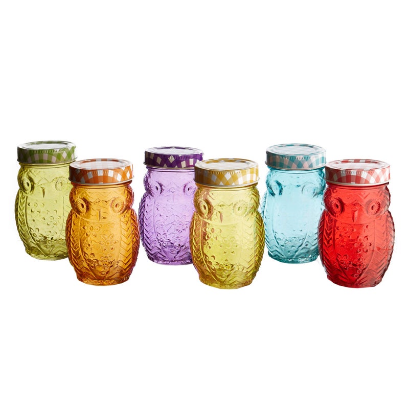 Style Setter 2062426GB Owl Colors 6 Piece Glass Jar Set Glass Canister with Airtight Metal Lids Multi Colors 25 x 25 x 525