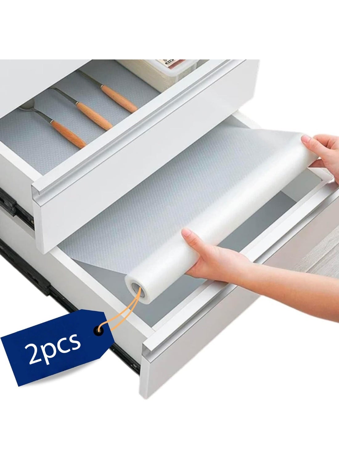 2 Roll Drawer Mats Shelf Liners,45×150cm Kitchen Cabinet Mat,Non-Adhesive Transparent EVA Cabinet Protector,Cut-to-Fit Pad for Kitchen Cabinets,Refrigerators,Bathrooms,and Dresser Drawers,Washable,and Easy to Clean