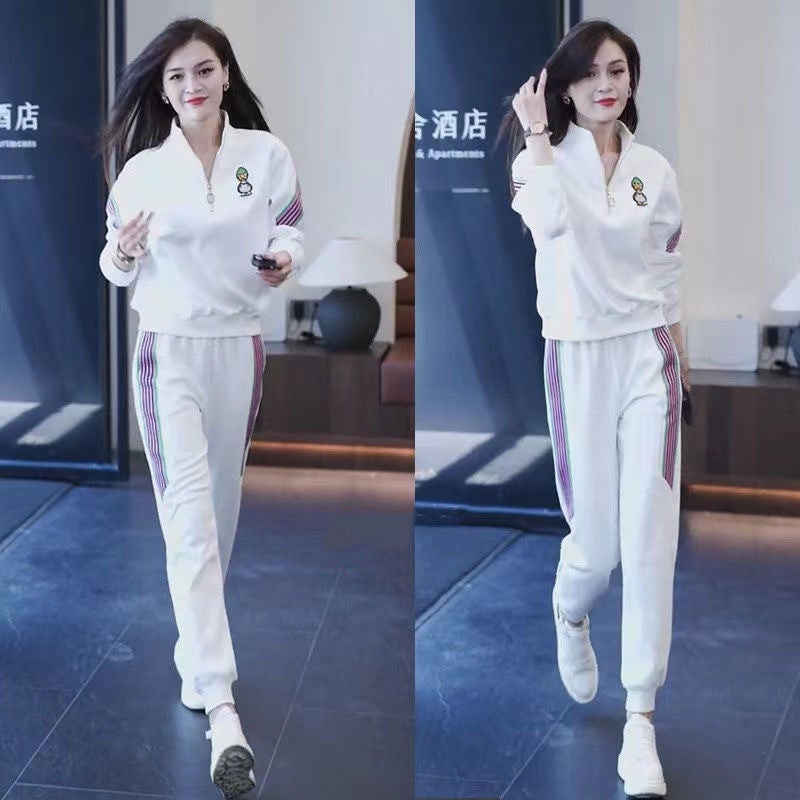 Age-reducing casual sportswear suit womens 2024 Spring and Autumn new fashion fashionable sweater sweatpants two-piece set Black