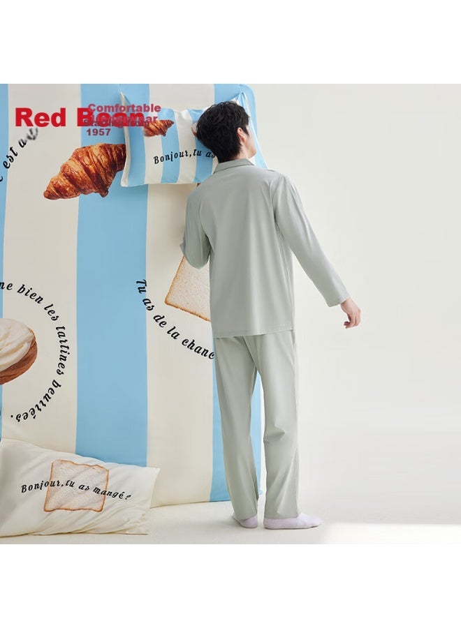 hongdou Hodo Men's Pajamas, 7a Antibacterial Pure Cotton Class A Loose Cardigan Long Sleeve Couple's Loungewear - Image 2