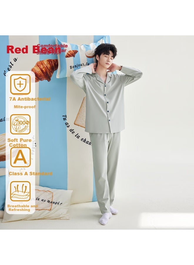 hongdou Hodo Men's Pajamas, 7a Antibacterial Pure Cotton Class A Loose Cardigan Long Sleeve Couple's Loungewear - Image 1