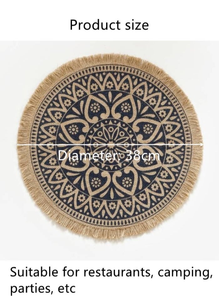 Kutis 4-Piece Dining Table Decorative Placemats Cotton And Linen Black/Brown 38 Centimeter  - Image 4