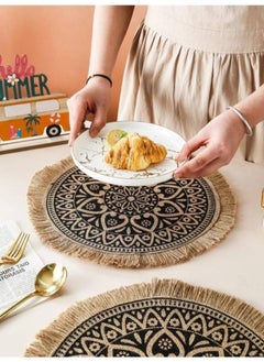 Kutis 4-Piece Dining Table Decorative Placemats Cotton And Linen Black/Brown 38 Centimeter  - Image 3