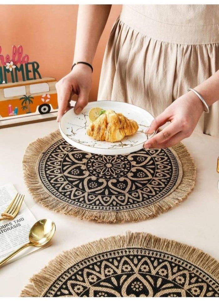 Kutis 4-Piece Dining Table Decorative Placemats Cotton And Linen Black/Brown 38 Centimeter  - Image 3