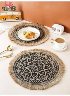 Kutis 4-Piece Dining Table Decorative Placemats Cotton And Linen Black/Brown 38 Centimeter  - Image 2