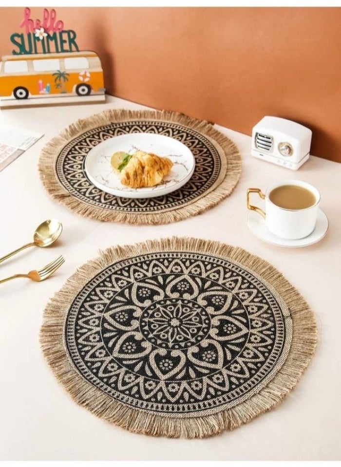 Kutis 4-Piece Dining Table Decorative Placemats Cotton And Linen Black/Brown 38 Centimeter  - Image 2