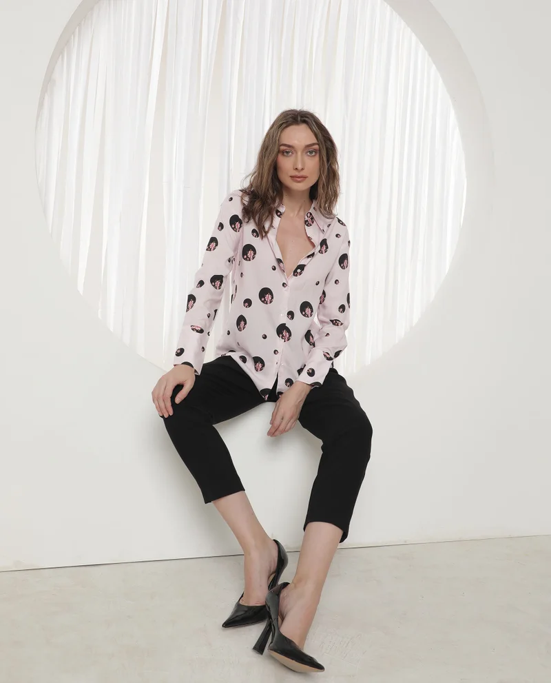 Rareism Women's Whimsical Floral Polka Print Shirt
