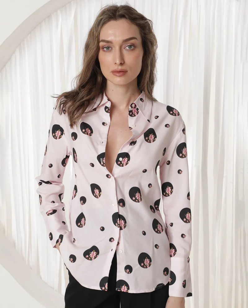 Rareism Women's Whimsical Floral Polka Print Shirt