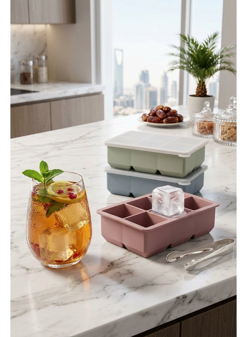 3 Piece Silicone Ice Cube Tray, Food-Grade Silicone Ice Cube Mold, Airtight Lid & Large Capacity Fast Freezing Tray, Suitable for Cold Drink Lovers, Home Gatherings, Hotels, Cafes & Baby Food Making - Image 2