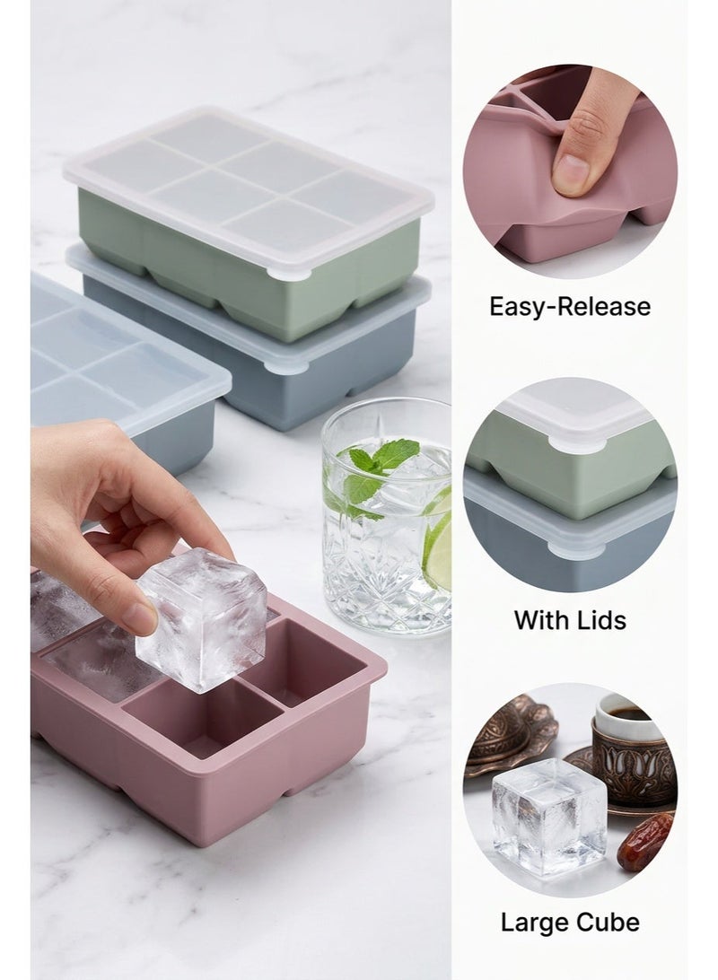 3 Piece Silicone Ice Cube Tray, Food-Grade Silicone Ice Cube Mold, Airtight Lid & Large Capacity Fast Freezing Tray, Suitable for Cold Drink Lovers, Home Gatherings, Hotels, Cafes & Baby Food Making - Image 5