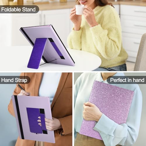 Caweet Stand Case for Remarkable Paper Pro 11.8 Inch 2024, Hard Back Shell Protective Auto Sleep/Wake Book Folio Cover with Pen Holder and Hand Strap, Glitter Purple - Image 2