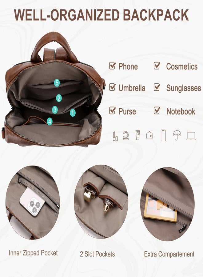 فاشي حقيبة ظهر VASCHY للنساء، حقيبة ظهر كبيرة من الجلد النباتي مع جيب للمحفظة، حقيبة يد قابلة للتحويل للسيدات، حزام جيتار، بني - Image 4