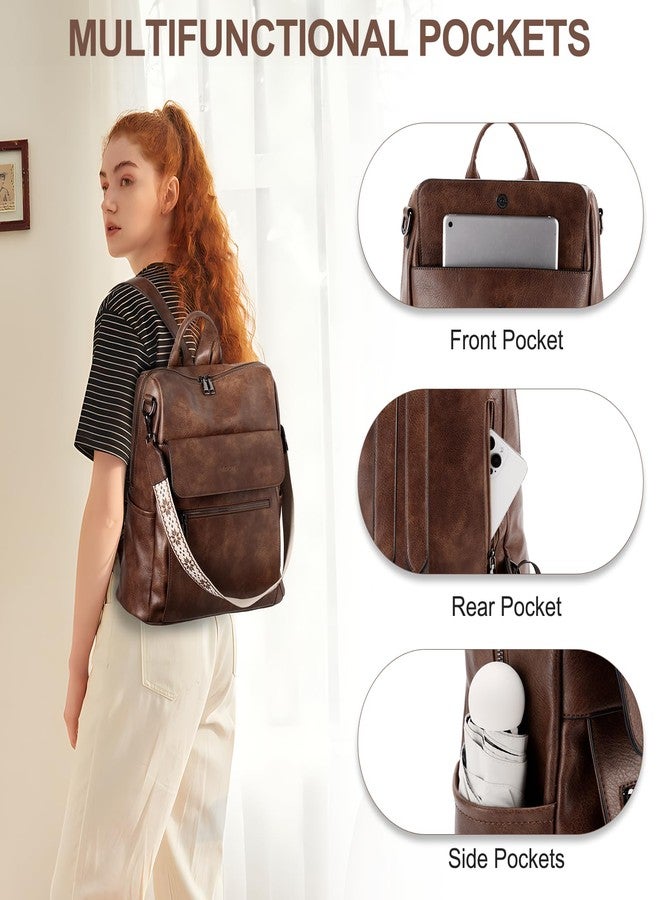 فاشي حقيبة ظهر VASCHY للنساء، حقيبة ظهر كبيرة من الجلد النباتي مع جيب للمحفظة، حقيبة يد قابلة للتحويل للسيدات، حزام جيتار، بني - Image 5