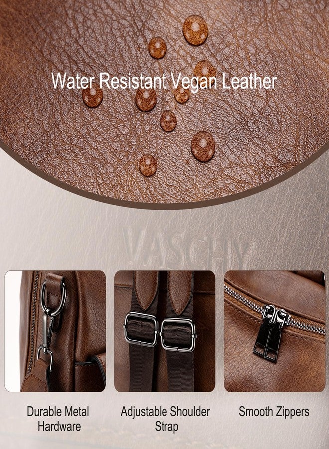فاشي حقيبة ظهر VASCHY للنساء، حقيبة ظهر كبيرة من الجلد النباتي مع جيب للمحفظة، حقيبة يد قابلة للتحويل للسيدات، حزام جيتار، بني - Image 3