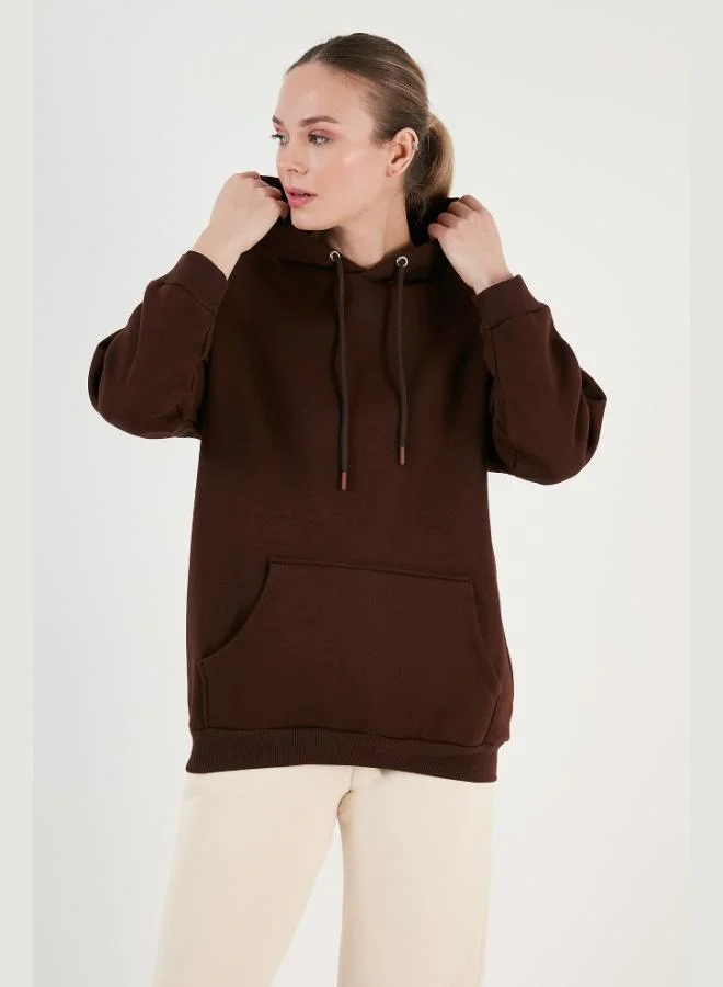 ليلا ليلا سويت شيرت شتوي نسائي بقلنسوة قطن بقصة عادية ومبطن