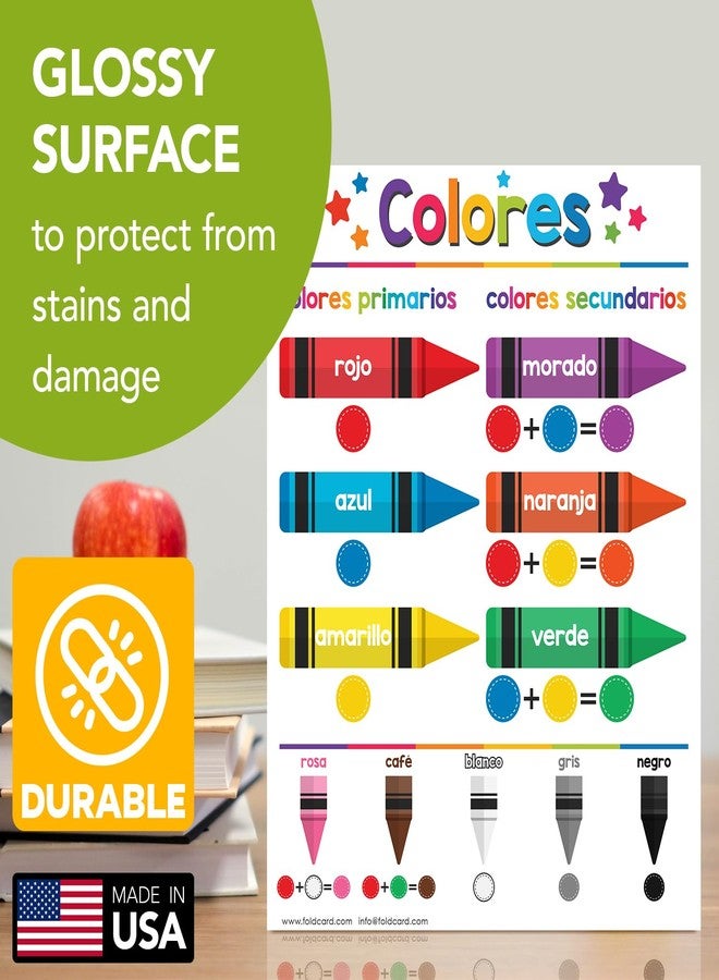 FoldCard Colores Spanish Chart for Preschool to Gradeschool Kids – Colors Educational Visual Learning Aid Poster Decoration for Classrooms and Homeschool | Glossy Durable Cardstock | 8.5 x 11 | 5 per Pack - Image 3