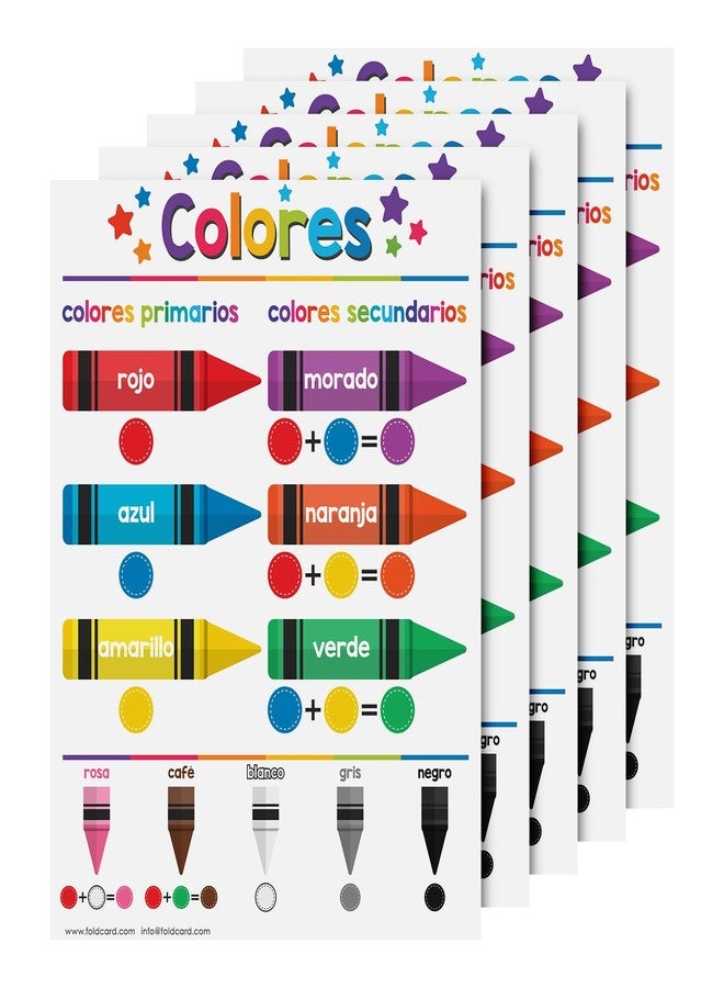 FoldCard Colores Spanish Chart for Preschool to Gradeschool Kids – Colors Educational Visual Learning Aid Poster Decoration for Classrooms and Homeschool | Glossy Durable Cardstock | 8.5 x 11 | 5 per Pack - Image 1