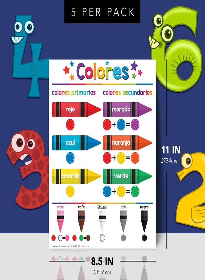 FoldCard Colores Spanish Chart for Preschool to Gradeschool Kids – Colors Educational Visual Learning Aid Poster Decoration for Classrooms and Homeschool | Glossy Durable Cardstock | 8.5 x 11 | 5 per Pack - Image 2