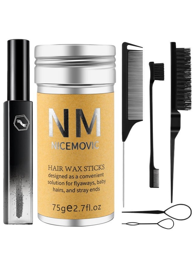 NICEMOVIC Slick Back Hair Brush Wax Stick Set for Flyaways Hair Accessories for Women Girl Teen Girls Trendy Stuff, Hair Styling Tools Baby Hair Gel, Christmas/Birthday Gifts Stocking Stuffers for Women Kids  - Image 1