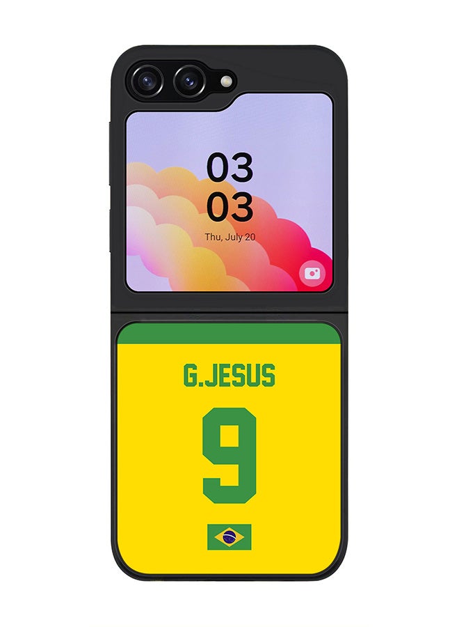 Stylizedd Rugged Black edge case for Samsung Galaxy Z Flip5, Slim fit Soft Case Flexible Rubber Edges Anti Drop TPU Gel Thin Cover -  Football Team - Brazil, Player Name - G.Jesus - Image 1