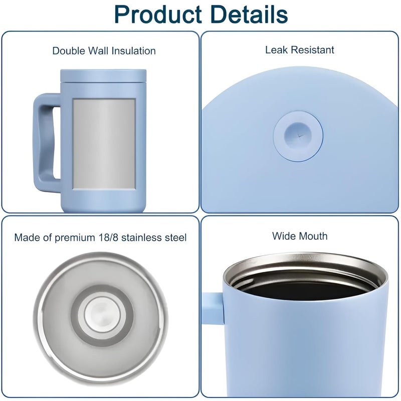 VDNSI Stainless Steel Insulated Vacuum Tumbler Double Insulated Tumblers for Hot & Cold Drink with 100% Leakproof Tumbler with Handle & Reusable Straw Sipper 1200ml (Sky Blue) - Image 2