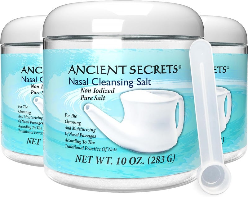 Ancient Secrets Nasal Cleansing Salt - 10 oz Jar (Pack of 3) - Non-Iodized Pure Salt for Nasal Hygiene - Image 1