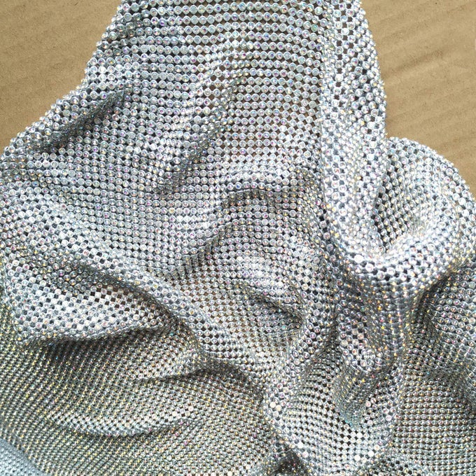 CRAFT MATERIAL METAL RHINESTONE MESH FABRIC CUTTABLE FOR CLOTHING BAG MAKING PARTY DECORATIONS CRYSTAL AB RHINESTONE