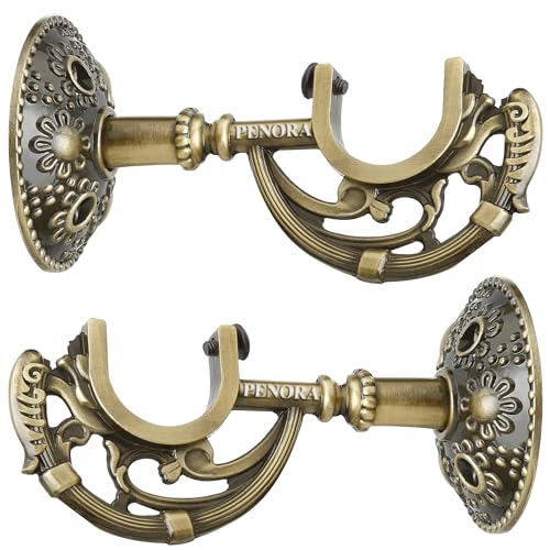 Penora Curtain Bracket with Support Aluminum 1 Inch Rod Pocket for Door and Window Rod Support Fittings for Home Décor Brass Antique (Pack of 2) - Image 1