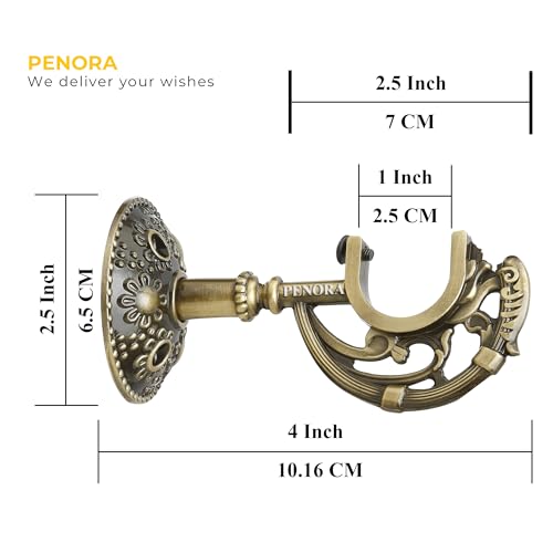 Penora Curtain Bracket with Support Aluminum 1 Inch Rod Pocket for Door and Window Rod Support Fittings for Home Décor Brass Antique (Pack of 2) - Image 2
