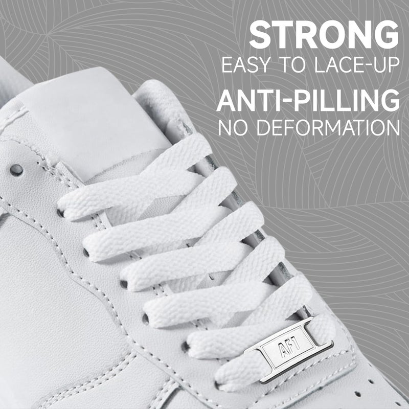 YLOKO Flat Shoelaces for Air Force 1 Sneakers with AF1 Charms, 47â€ Original Replacement Shoe Laces for Men Women - White laces + Bright Silver Tags - Image 4