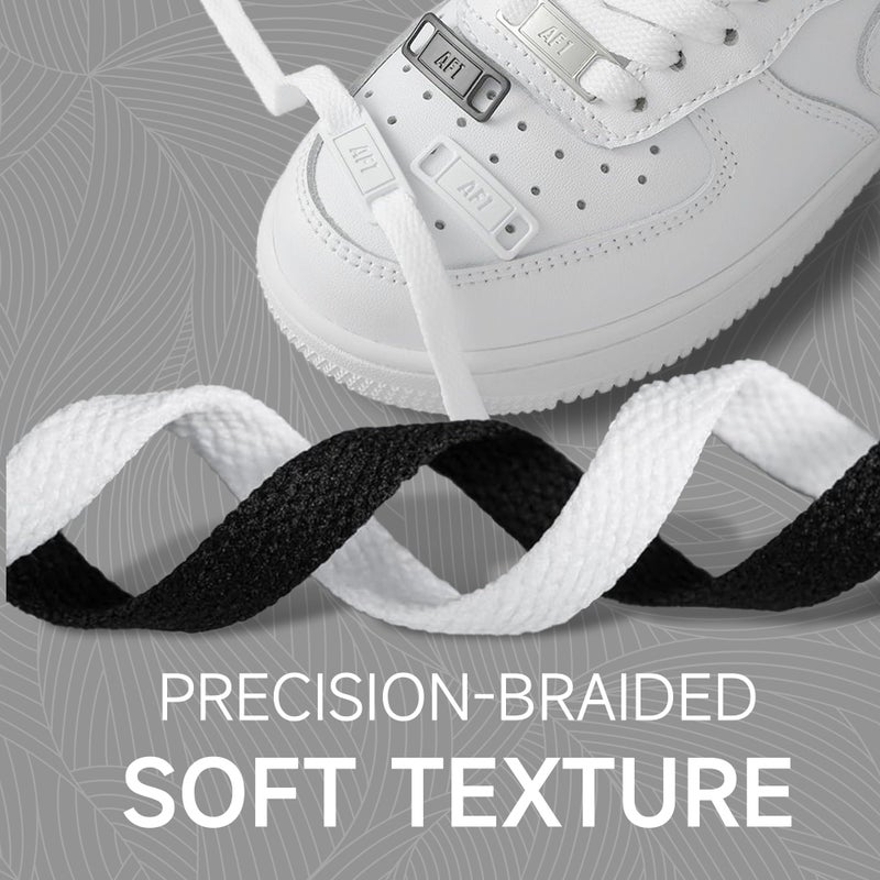 YLOKO Flat Shoelaces for Air Force 1 Sneakers with AF1 Charms, 47â€ Original Replacement Shoe Laces for Men Women - White laces + Bright Silver Tags - Image 5