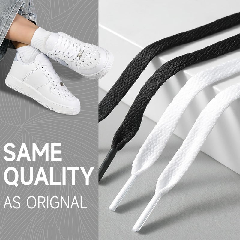 YLOKO Flat Shoelaces for Air Force 1 Sneakers with AF1 Charms, 47â€ Original Replacement Shoe Laces for Men Women - White laces + Bright Silver Tags - Image 3